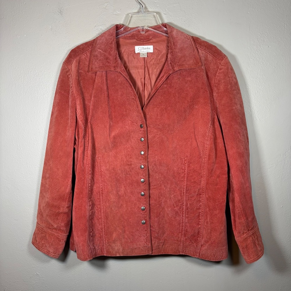 CJ Banks Christopher & Banks Coral Pink Suede Leather Jacket Women 3X Snap Front